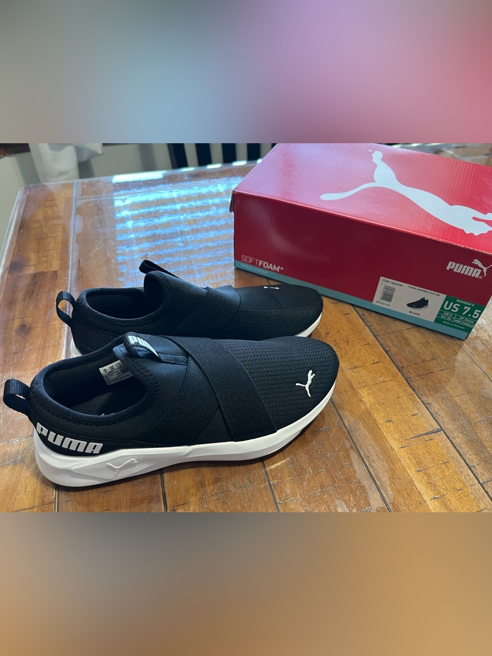 New Puma Women’s Black Knit Sneakers with White Sole